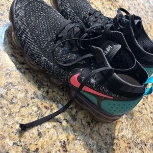 Nike Vapormax Black Knit Sneakers with Blue and Pink Swoosh